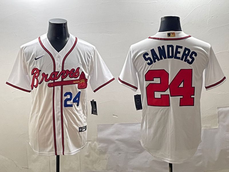 Men Atlanta Braves 24 Sanders White Game 2025 Nike MLB Jersey style 2